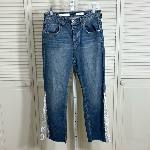 Pilcro and the Letterpress Wide Leg Crop High Waisted Denim Jeans Size 29 - Picture 3 of 13